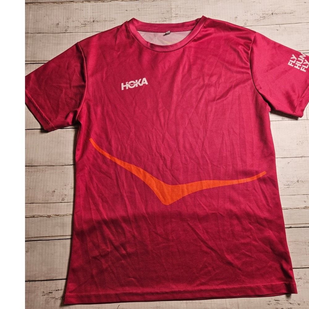 Hoka One One Women Pink Fly Human Fly Performance Running T-Shirt Large L